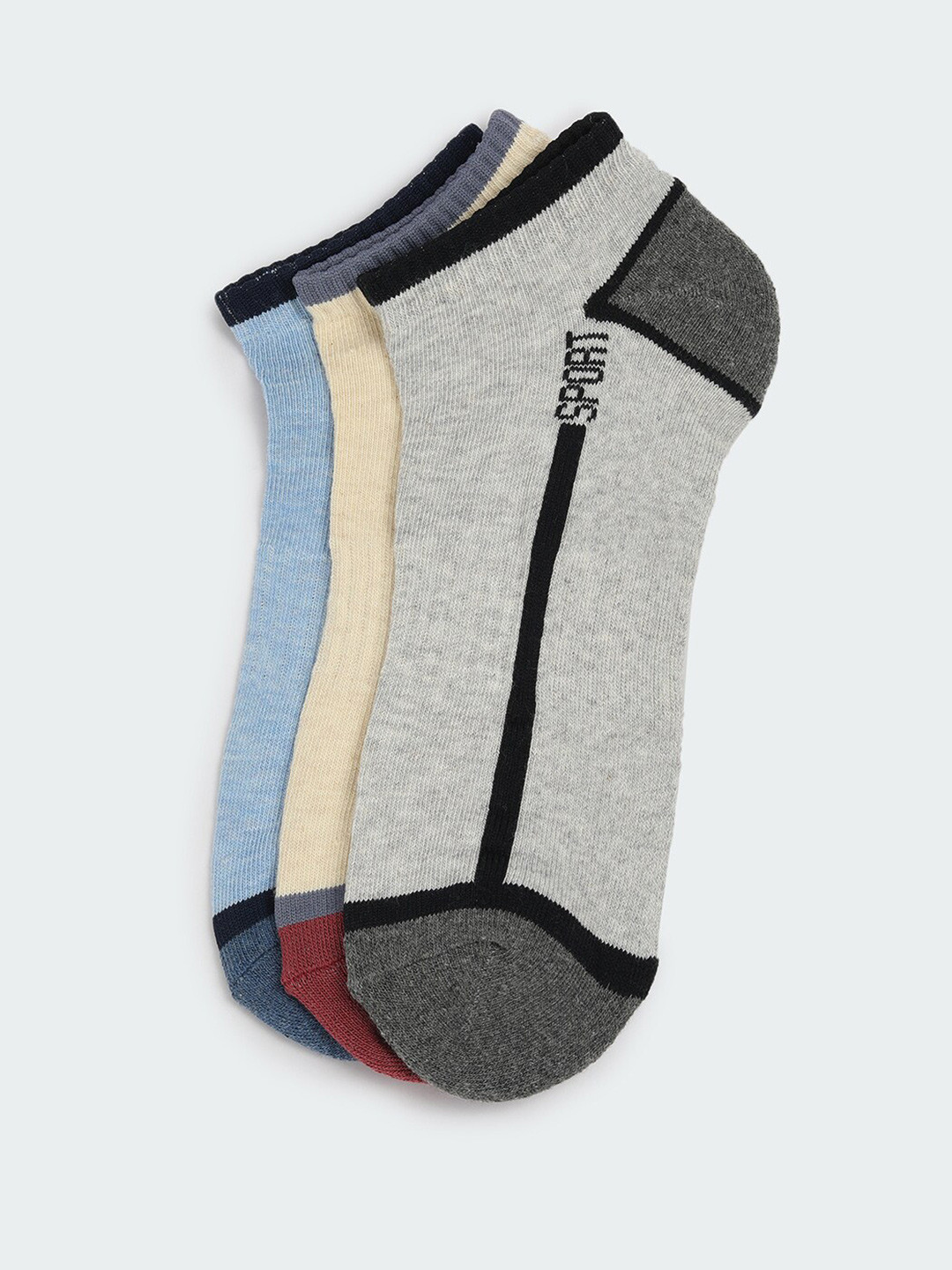 

max Men Pack Of 3 Patterned Ankle Length Socks, Grey