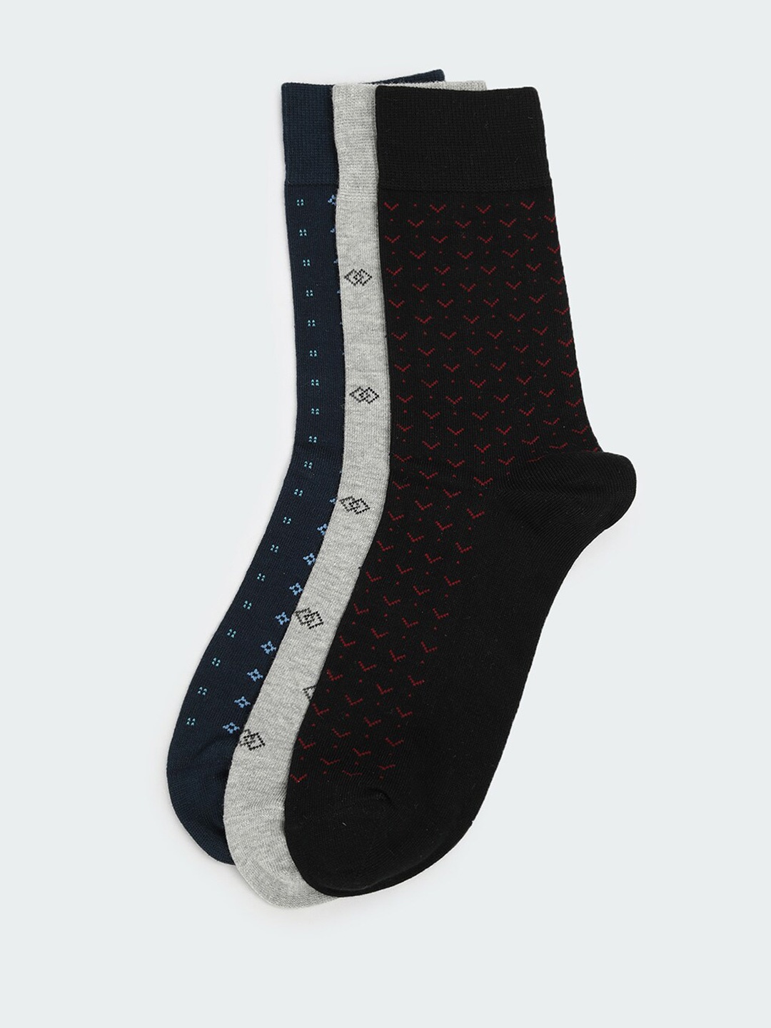

max Men Pack Of 3 Patterned Calf-Length Socks, Black