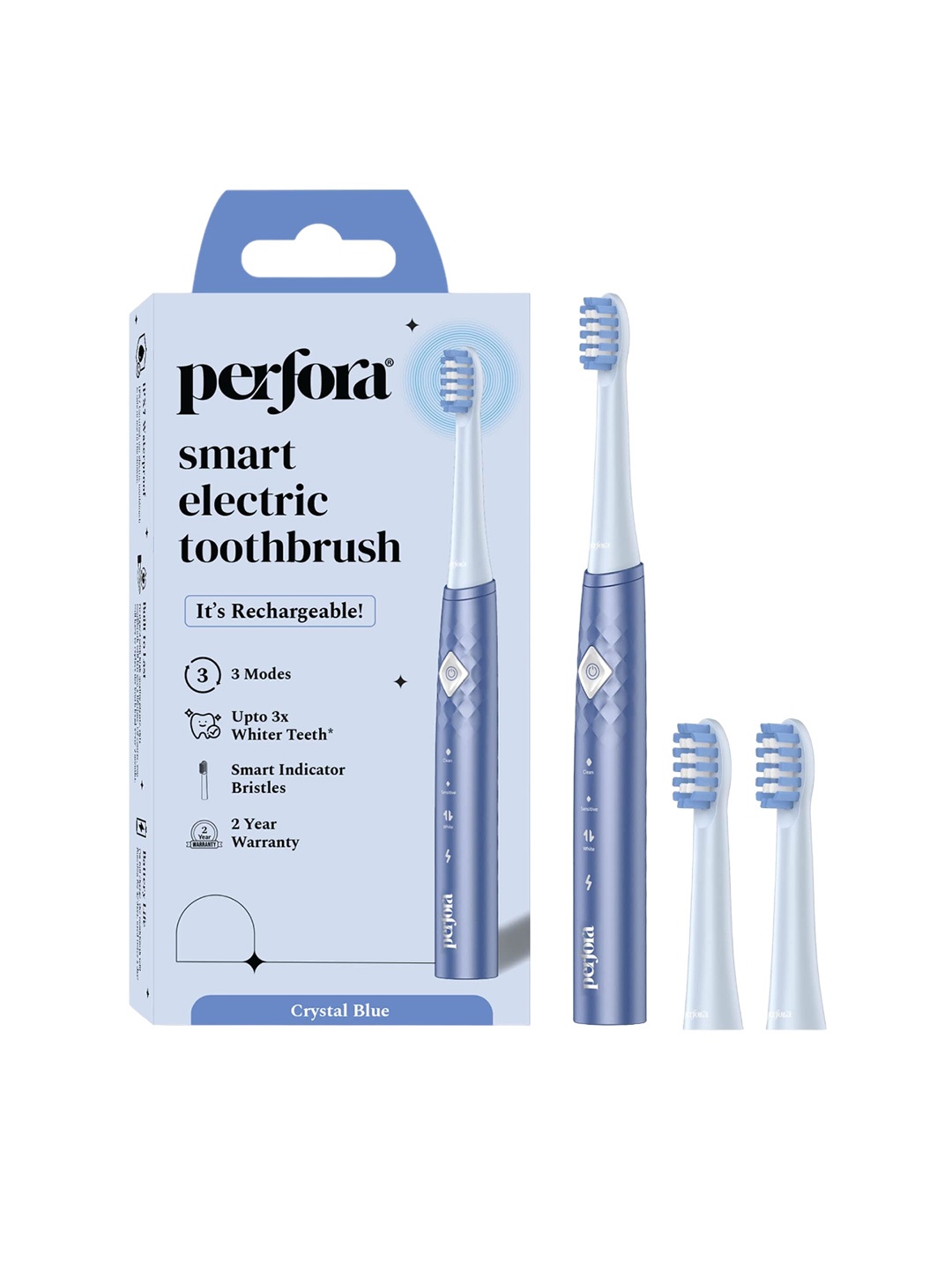 

Perfora Rechargeable Electric Toothbrush With 2 Replaceable Heads - Crystal Blue