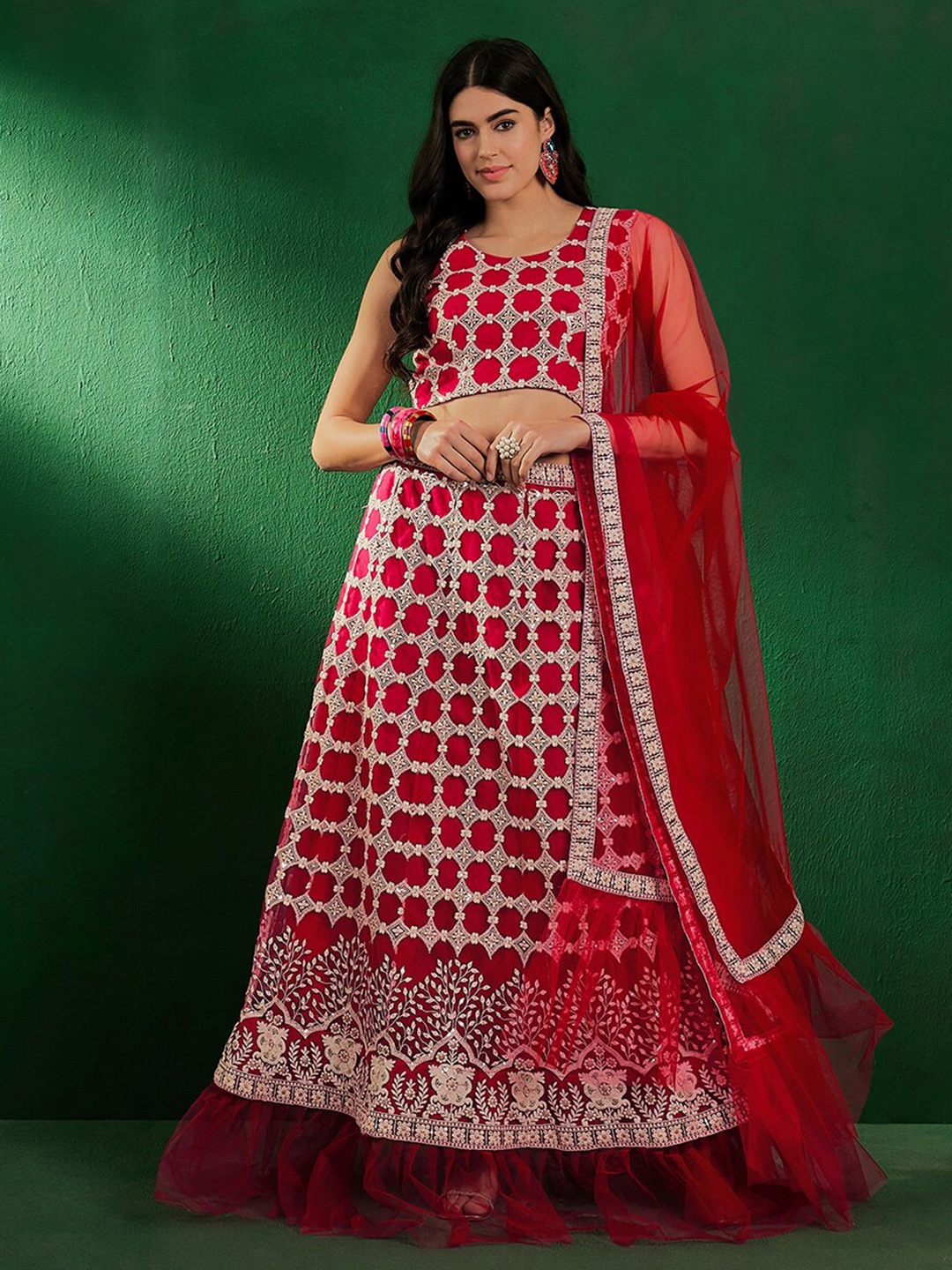 

Sangria Embroidered Sequinned Semi-Stitched Lehenga Choli, Pink