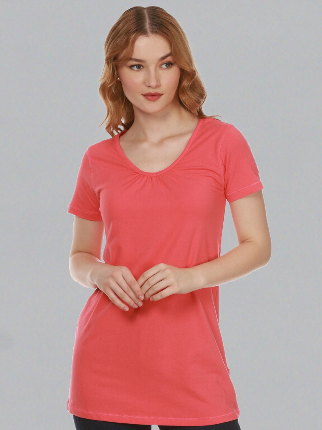 

Dream of Glory Inc Round Neck Pure Cotton Tunic, Coral