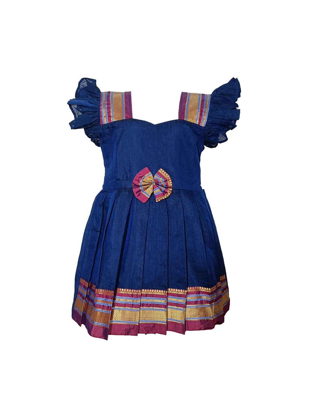 

BAESD Infants Girls Sweetheart Neck Bow Cotton Fit & Flare Ethnic Dress, Navy blue