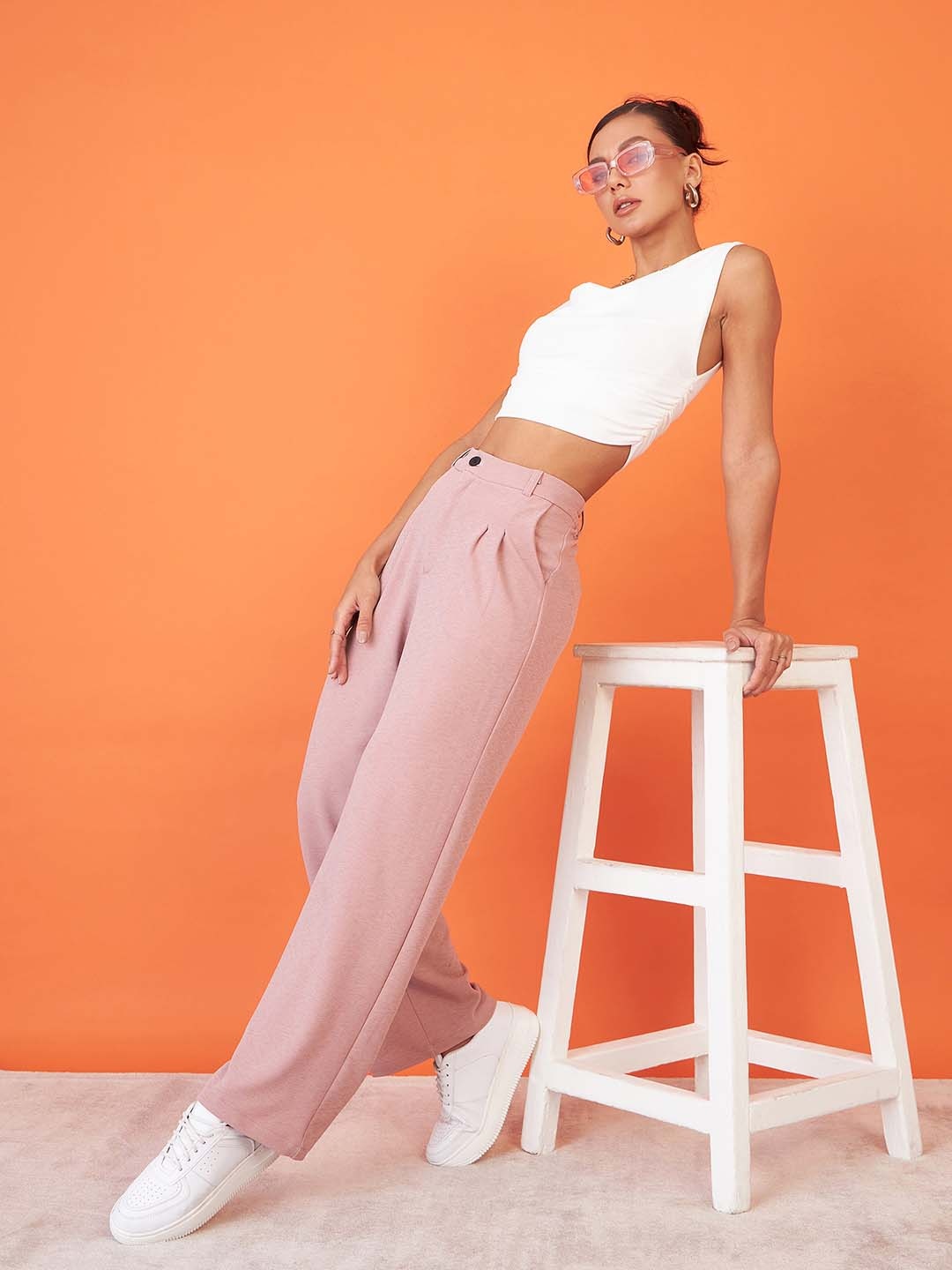 

Uptownie Relaxed Korean Front Pleated Pants, Pink