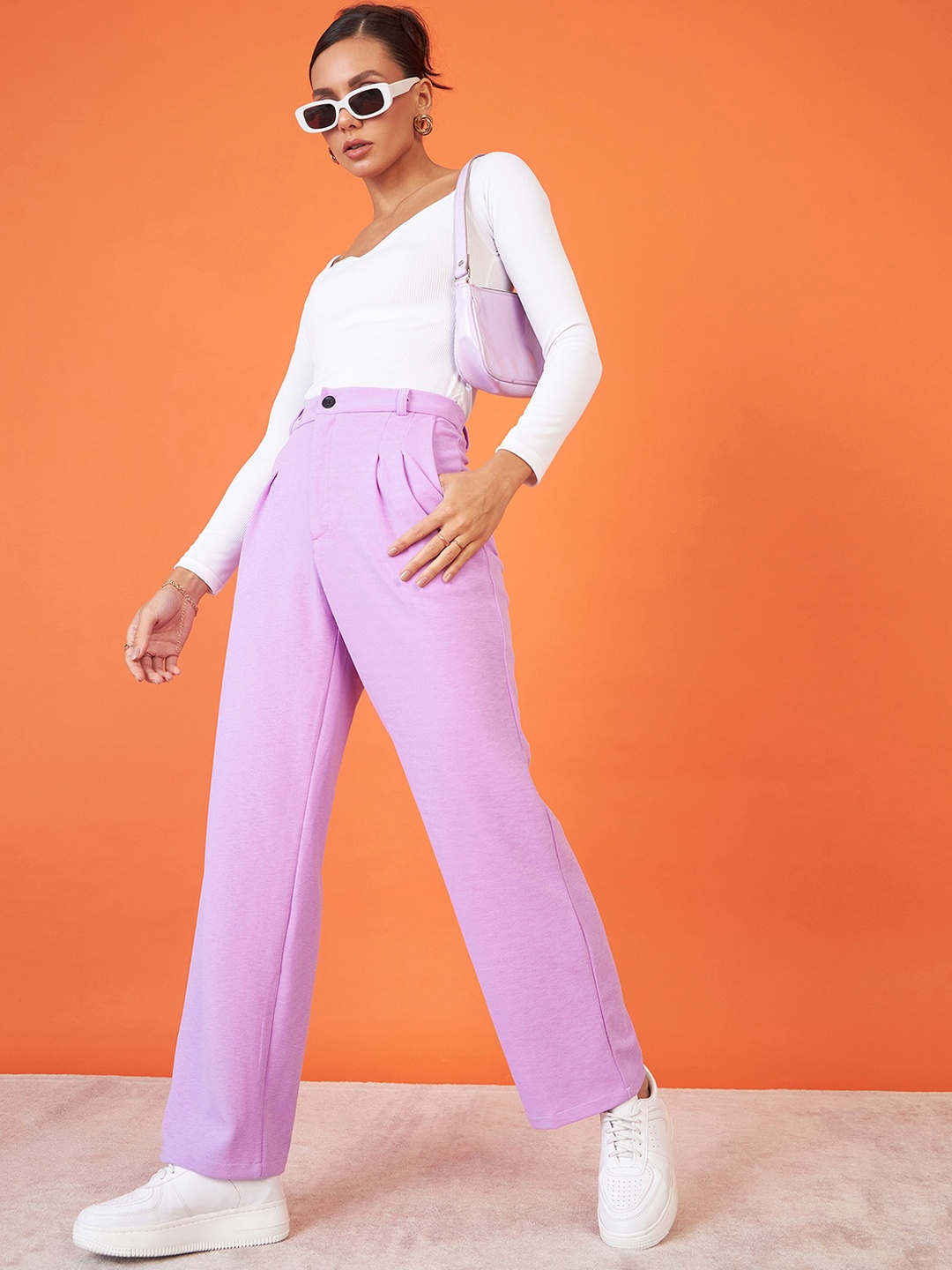 

Uptownie Relaxed Korean Front Pleated Pants, Lavender