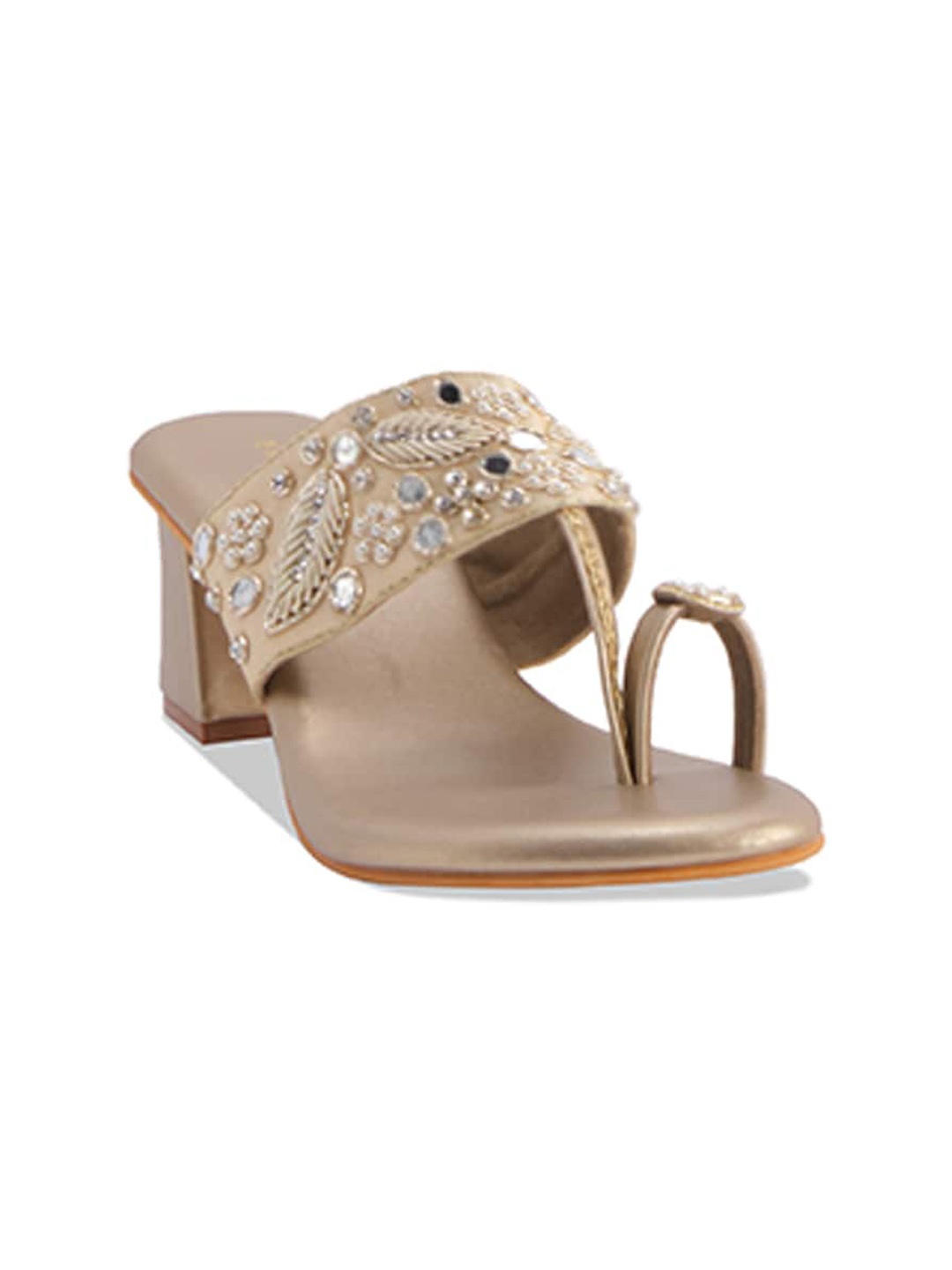 

ERIDANI Embellished Open Toe Block Heels, Gold