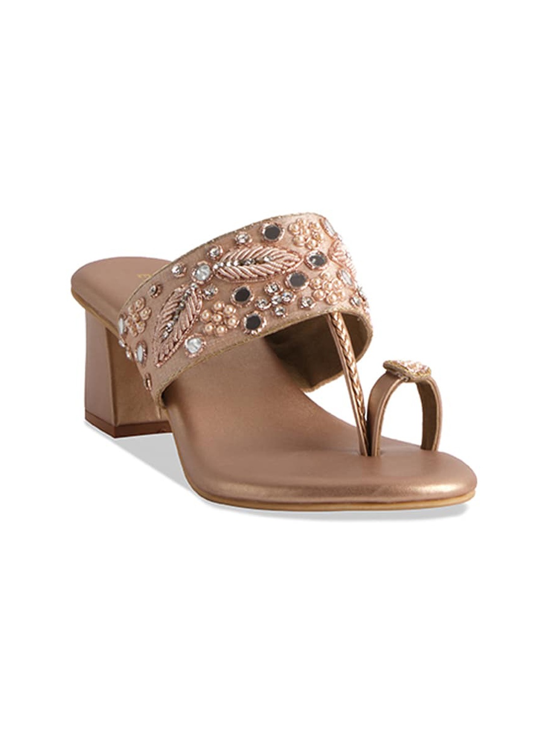 

ERIDANI Embellished Open Toe Block Heels, Rose gold