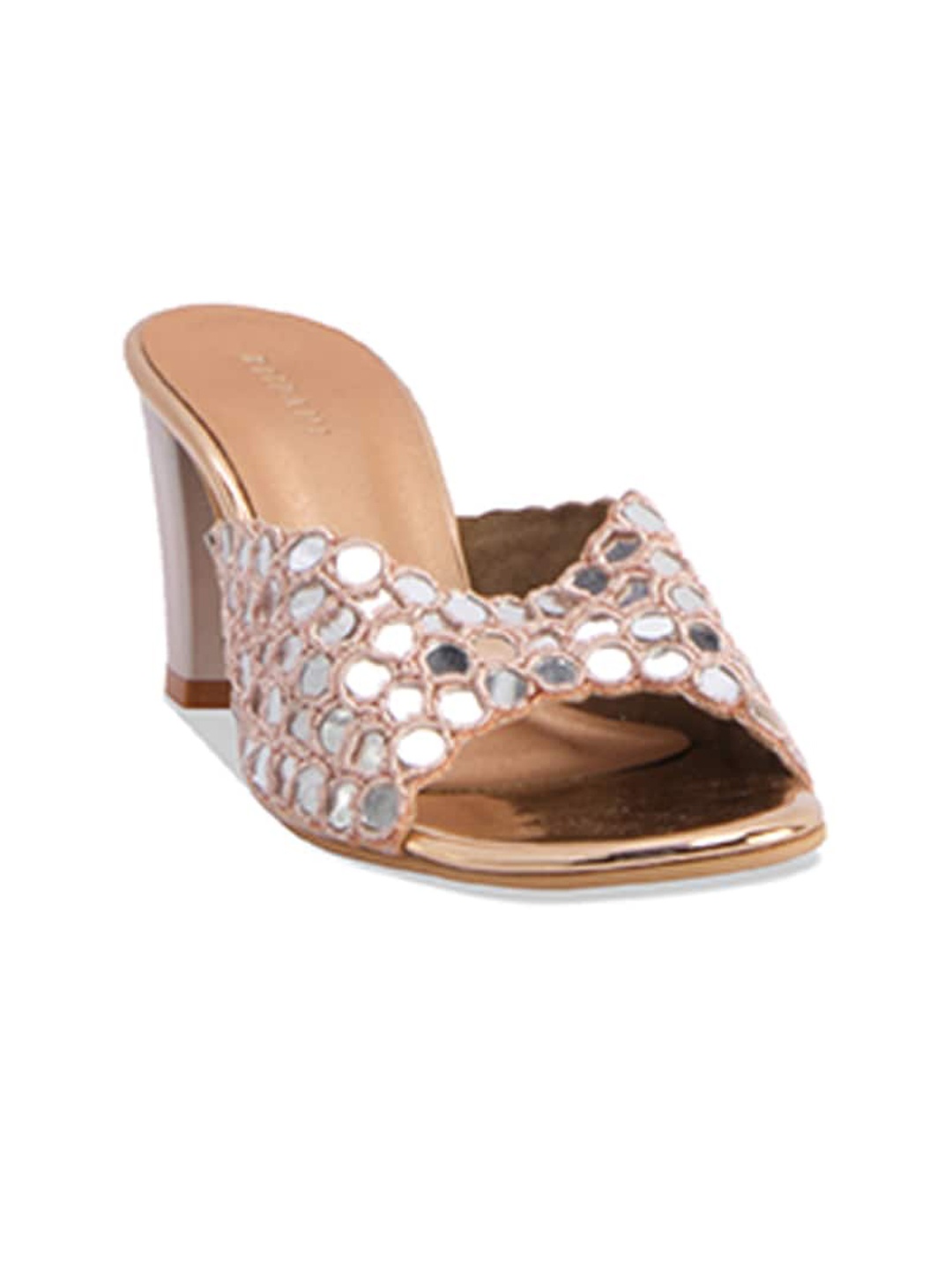 

ERIDANI Embellished Open Toe Block Heels, Rose gold