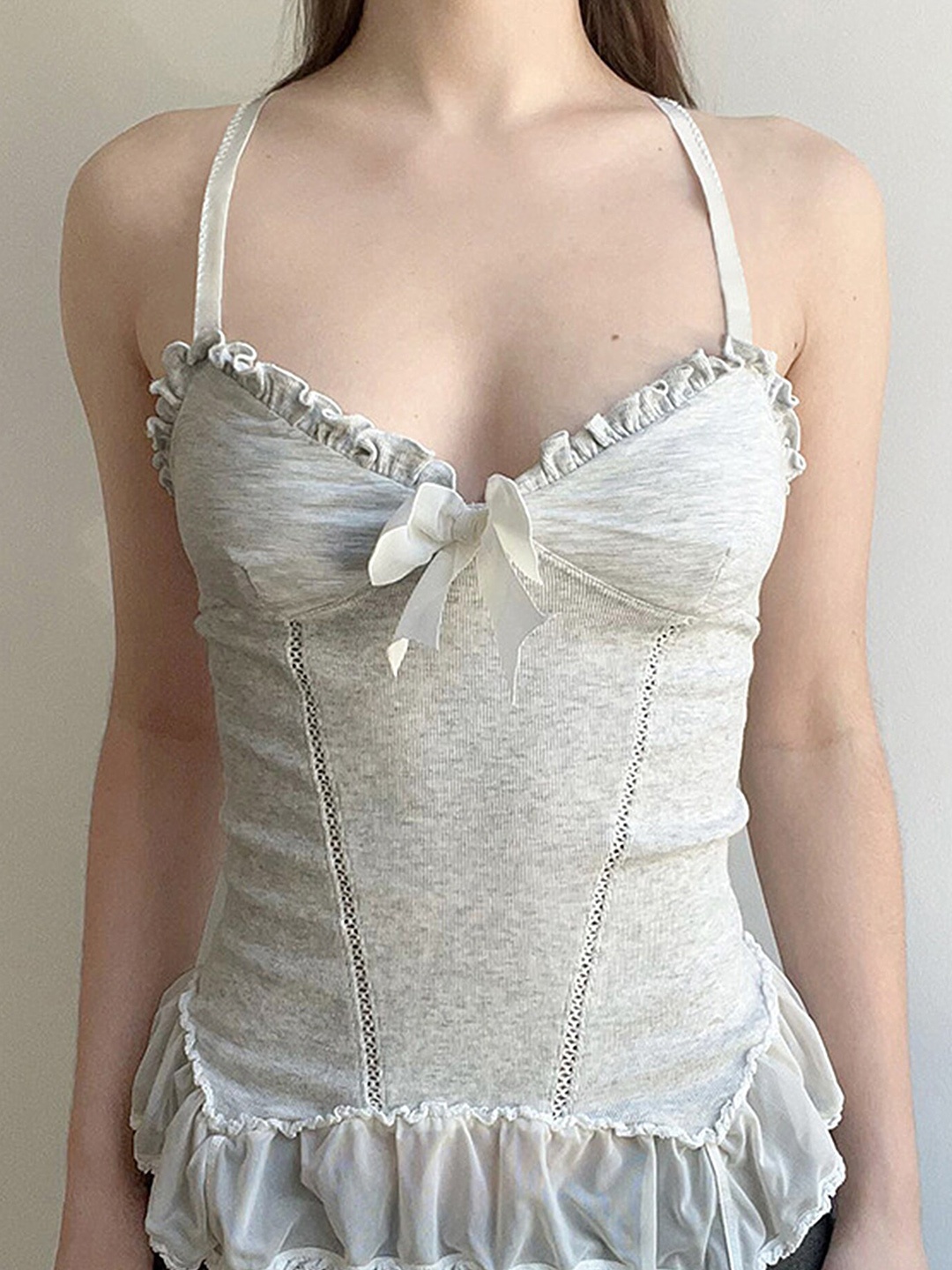 

LULU & SKY Sleeveless Bow Detail Fitted Top, Grey