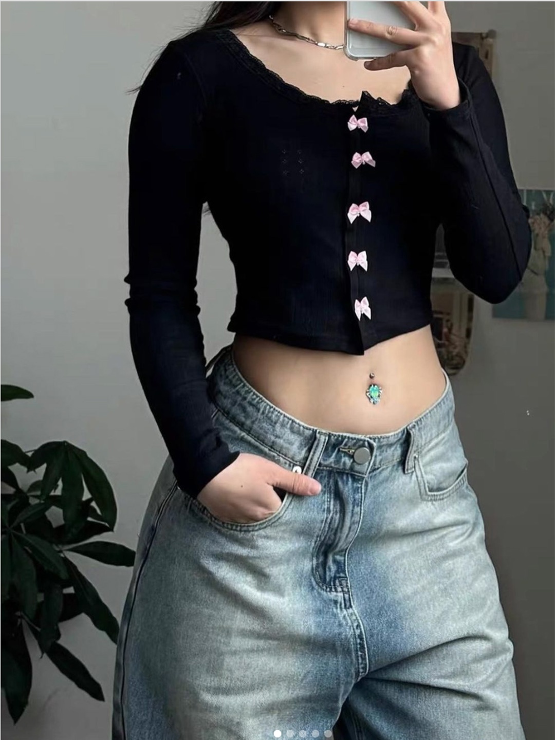 

LULU & SKY Cotton Blouson Crop Top, Black
