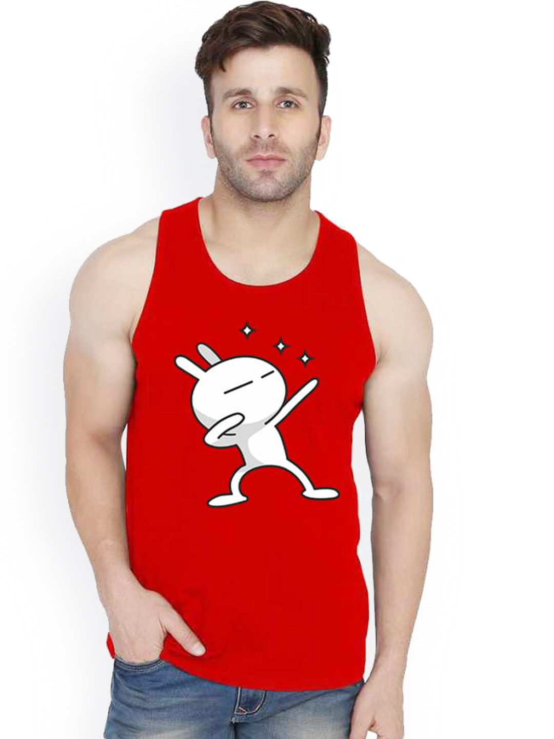 

SLOWLORIS Printed Cotton Bio-Wash Gym Innerwear Vests SL26 ZOZO RED