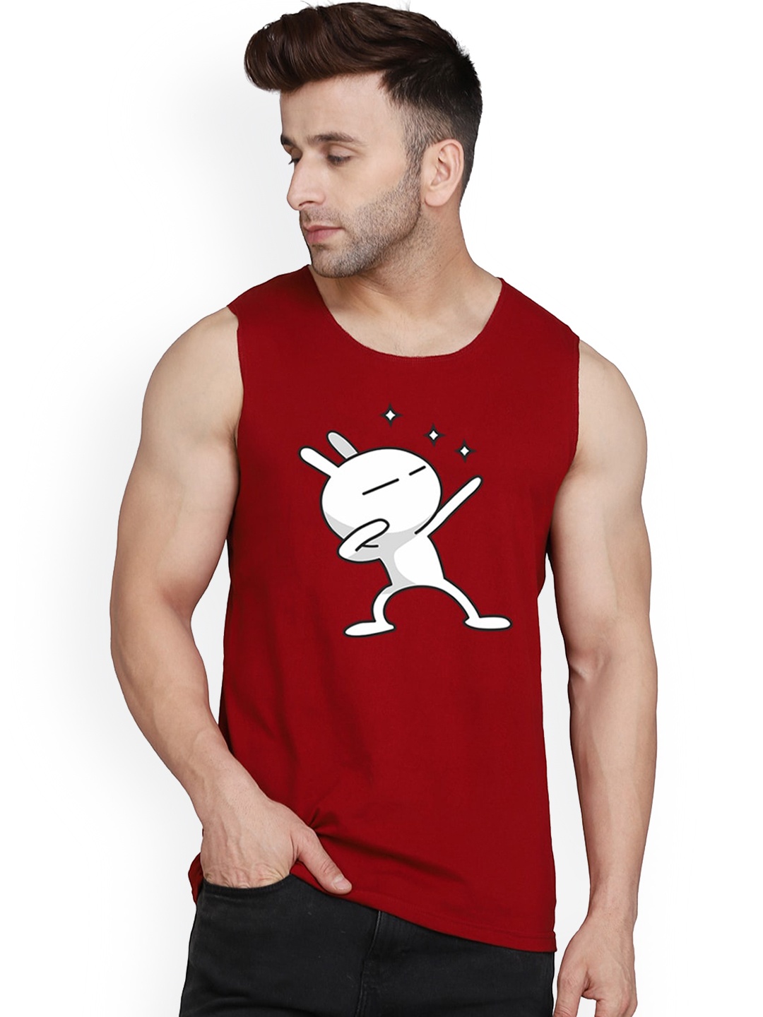

SLOWLORIS Printed Cotton Bio-Wash Gym Innerwear Vests SL26 ZOZO MAROON