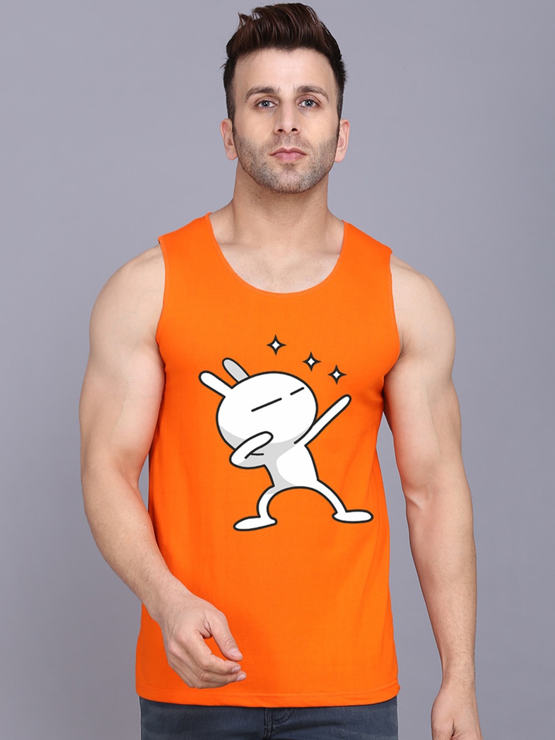 

SLOWLORIS Graphic Printed Bio Wash Innerwear Gym Vest SL26 ZOZO ORANGE