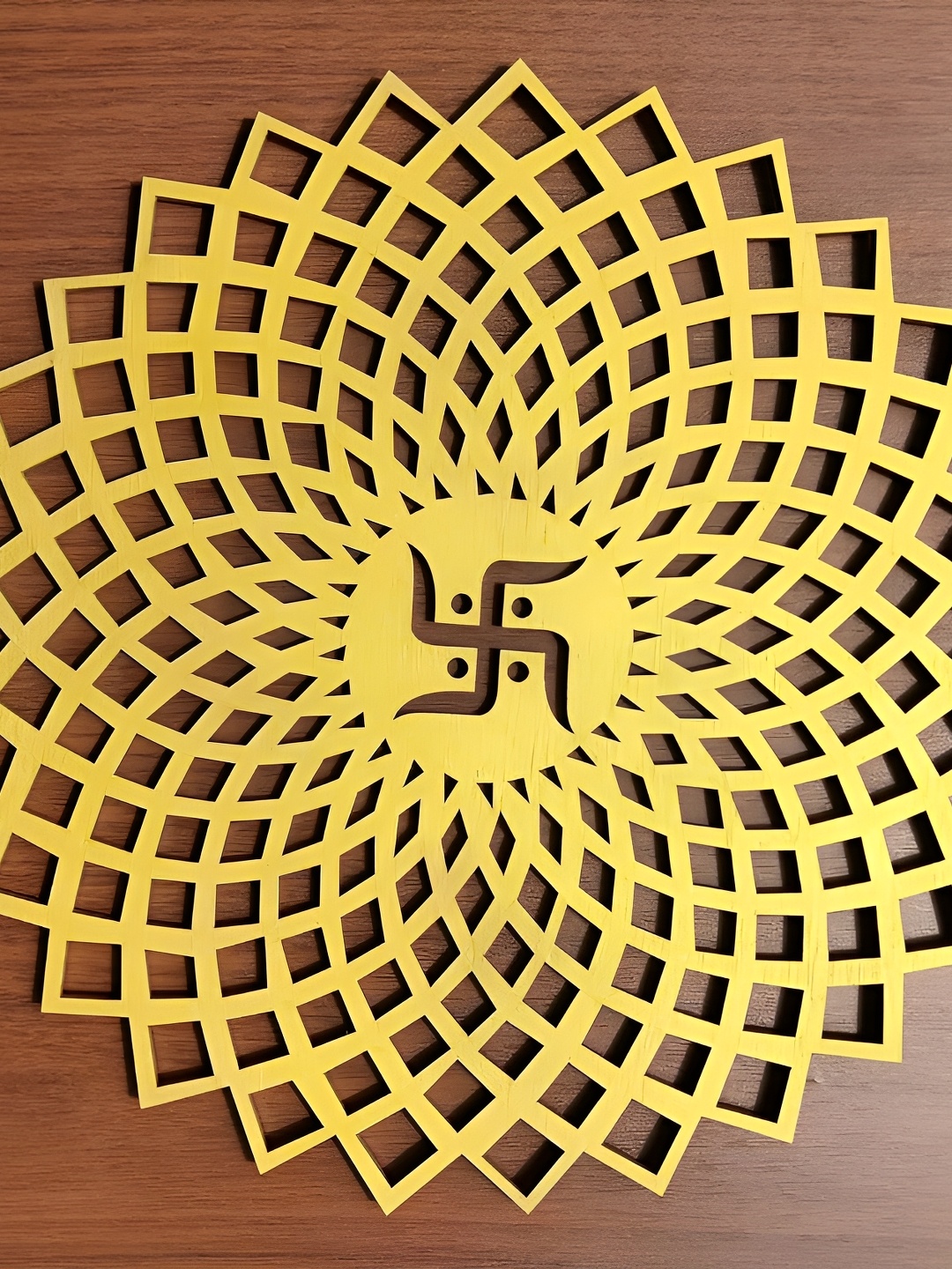 

World Wide Kart Gold Toned Wooden Swastika Round Om Chakra Hanging Wall Decor