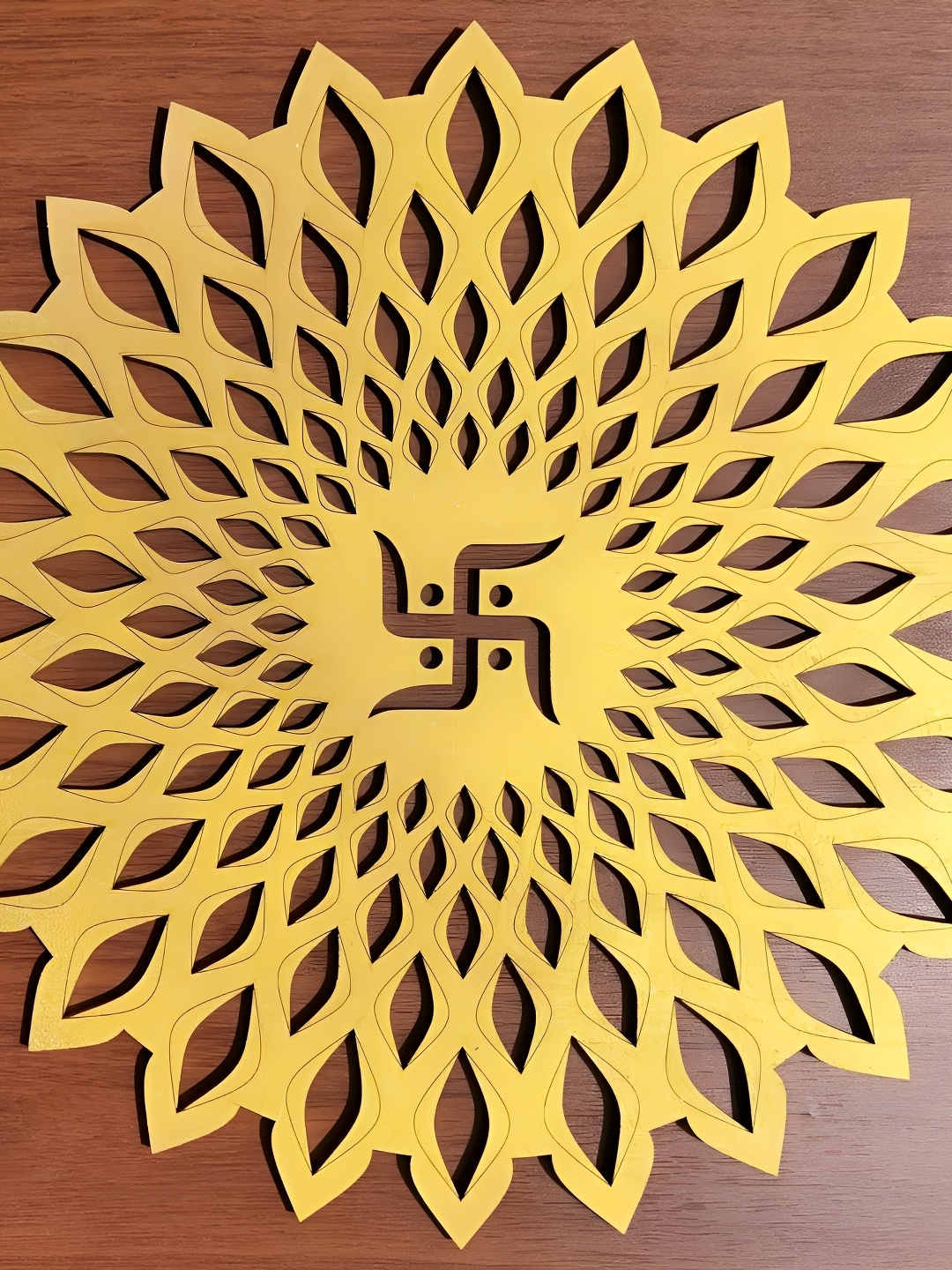 

World Wide Kart Gold Toned Wooden Swastika Round Om Chakra Hanging Wall Decor