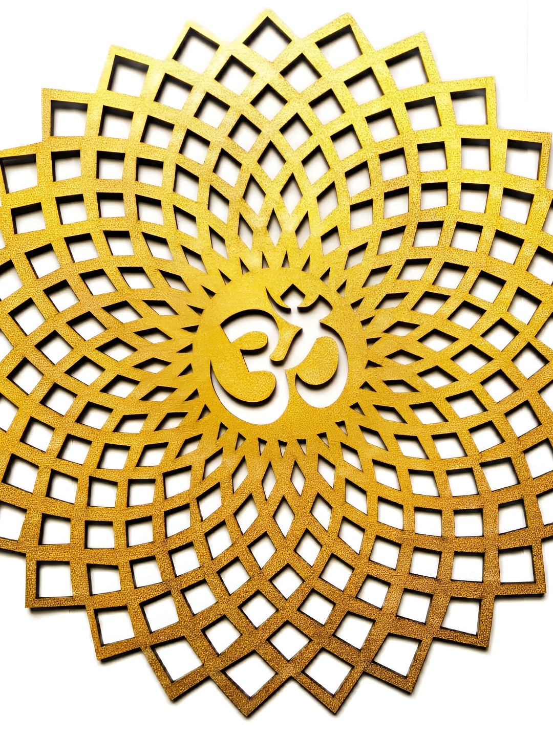 

World Wide Kart Gold Toned Wooden Om Round Om Chakra Hanging Wall Decor