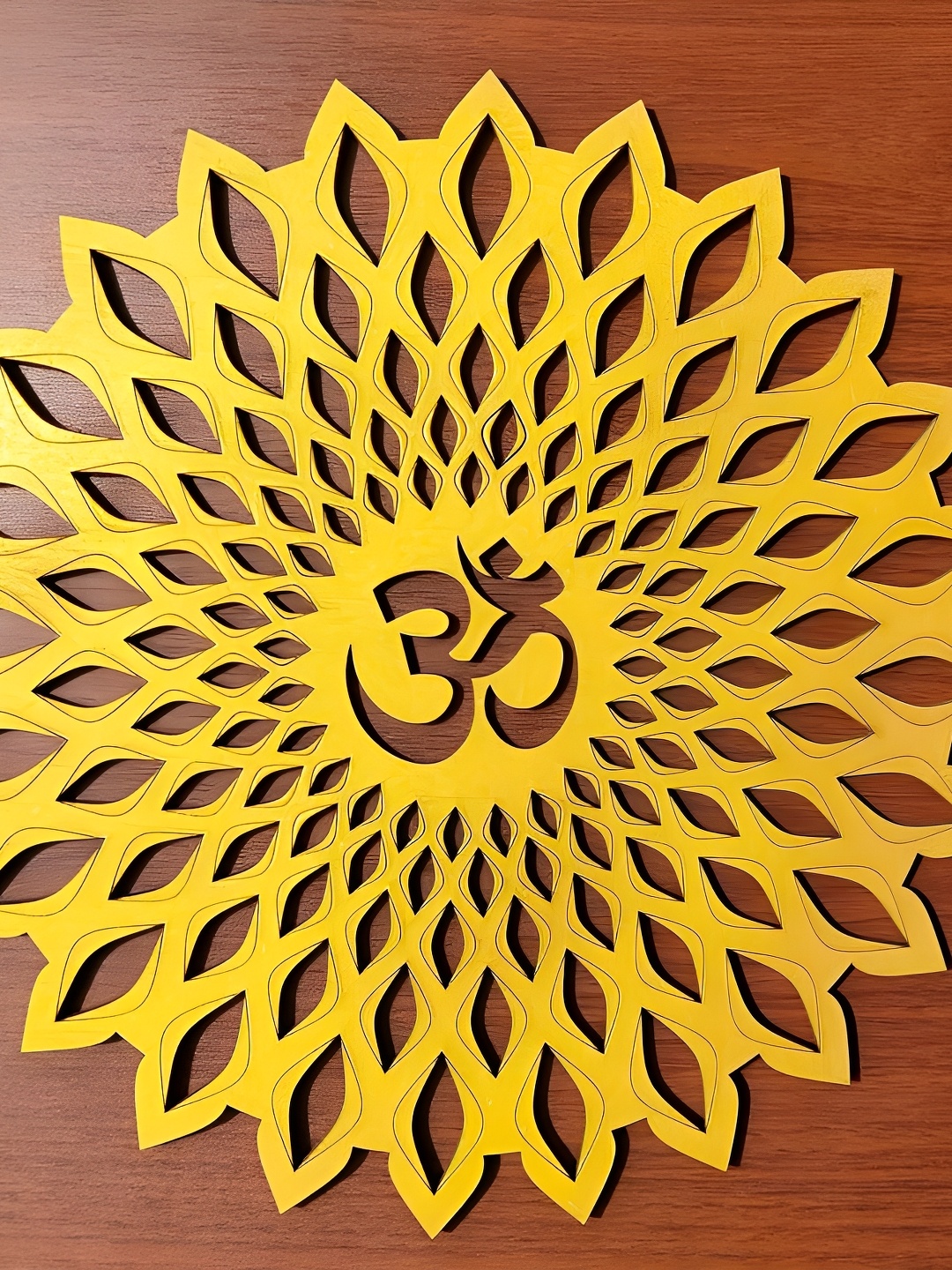 

World Wide Kart Gold Toned Wooden Om Round Om Chakra Hanging Wall Decor
