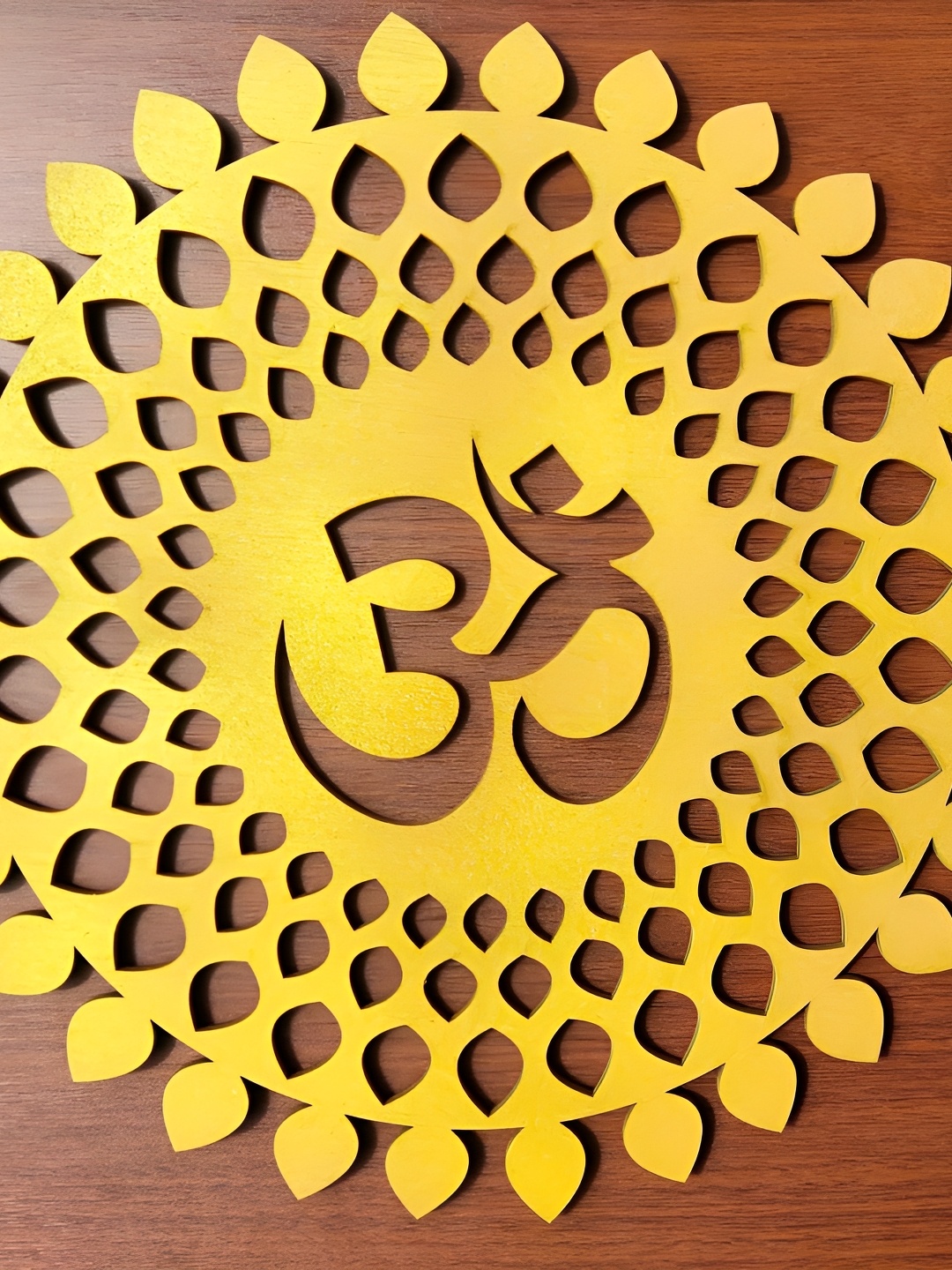

World Wide Kart Gold Toned Wooden Om Round Om Chakra Hanging Wall Decor