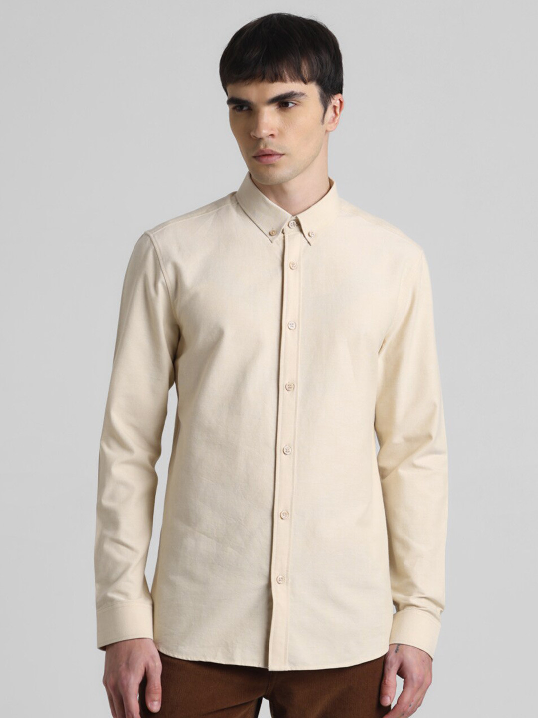

Jack & Jones Slim Fit Button-Down Collar Cotton Casual Shirt, Beige