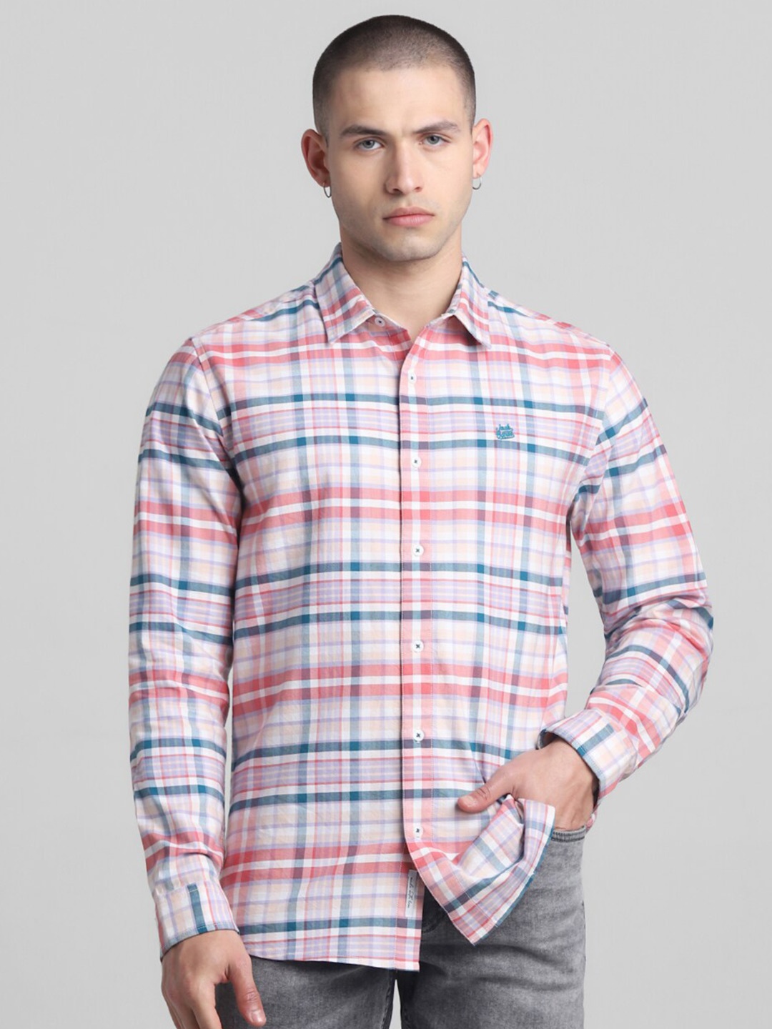 

Jack & Jones Tartan Checked Pure Cotton Casual Shirt, Pink