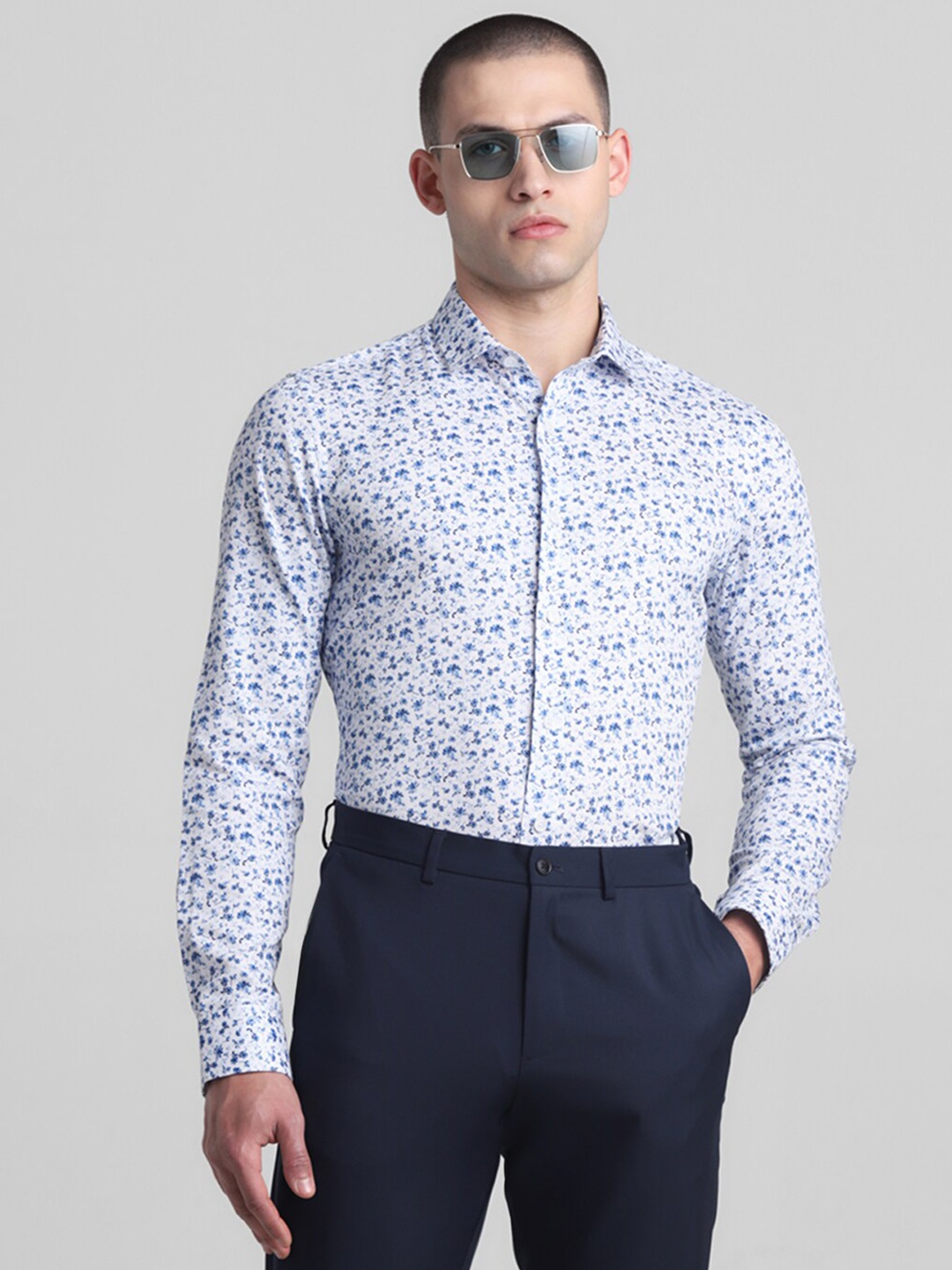 

Jack & Jones Slim Fit Floral Printed Pure Cotton Formal Shirt, White