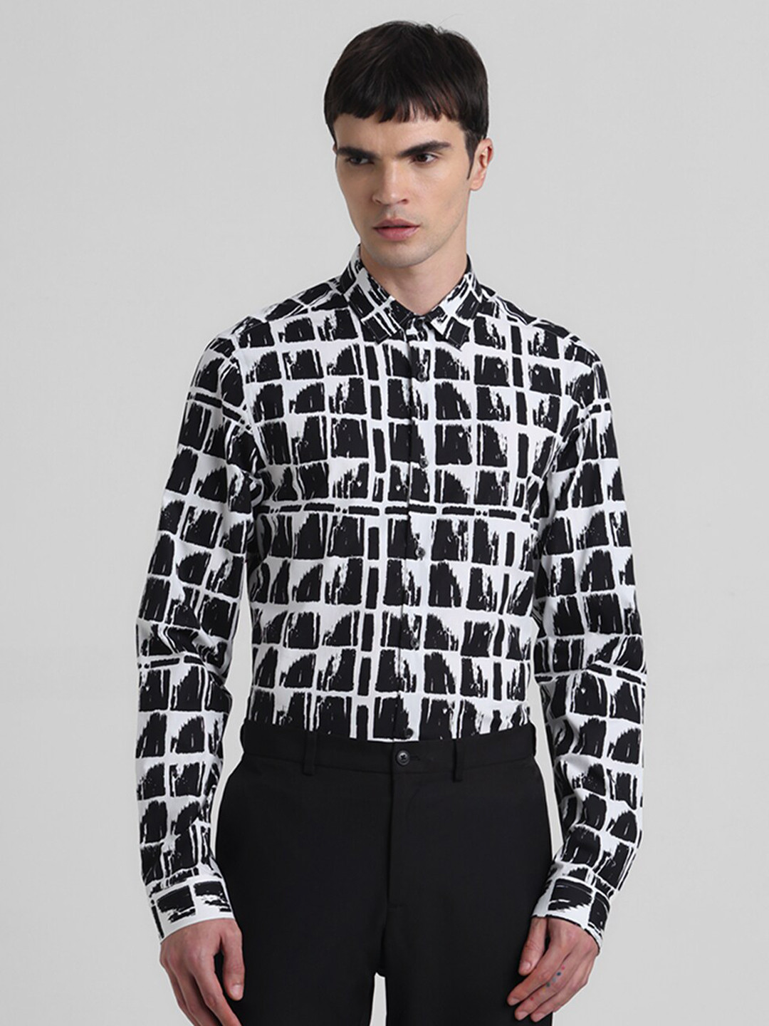 

Jack & Jones Slim Fit Geometric Printed Cotton Casual Shirt, Black