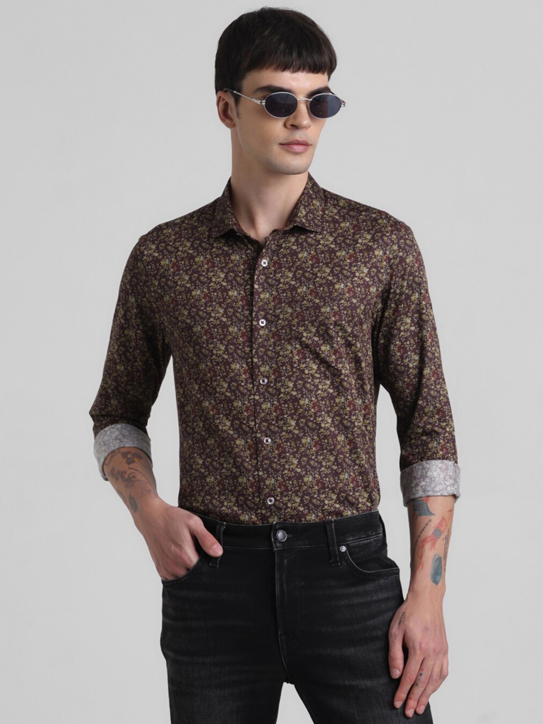 

Jack & Jones Slim Fit Floral Printed Pure Cotton Casual Shirt, Purple