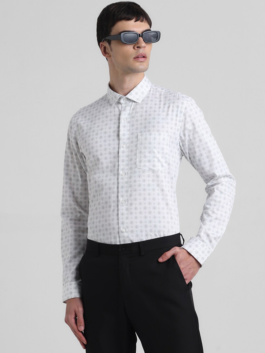 

Jack & Jones Slim Fit Floral Printed Pure Cotton Formal Shirt, White