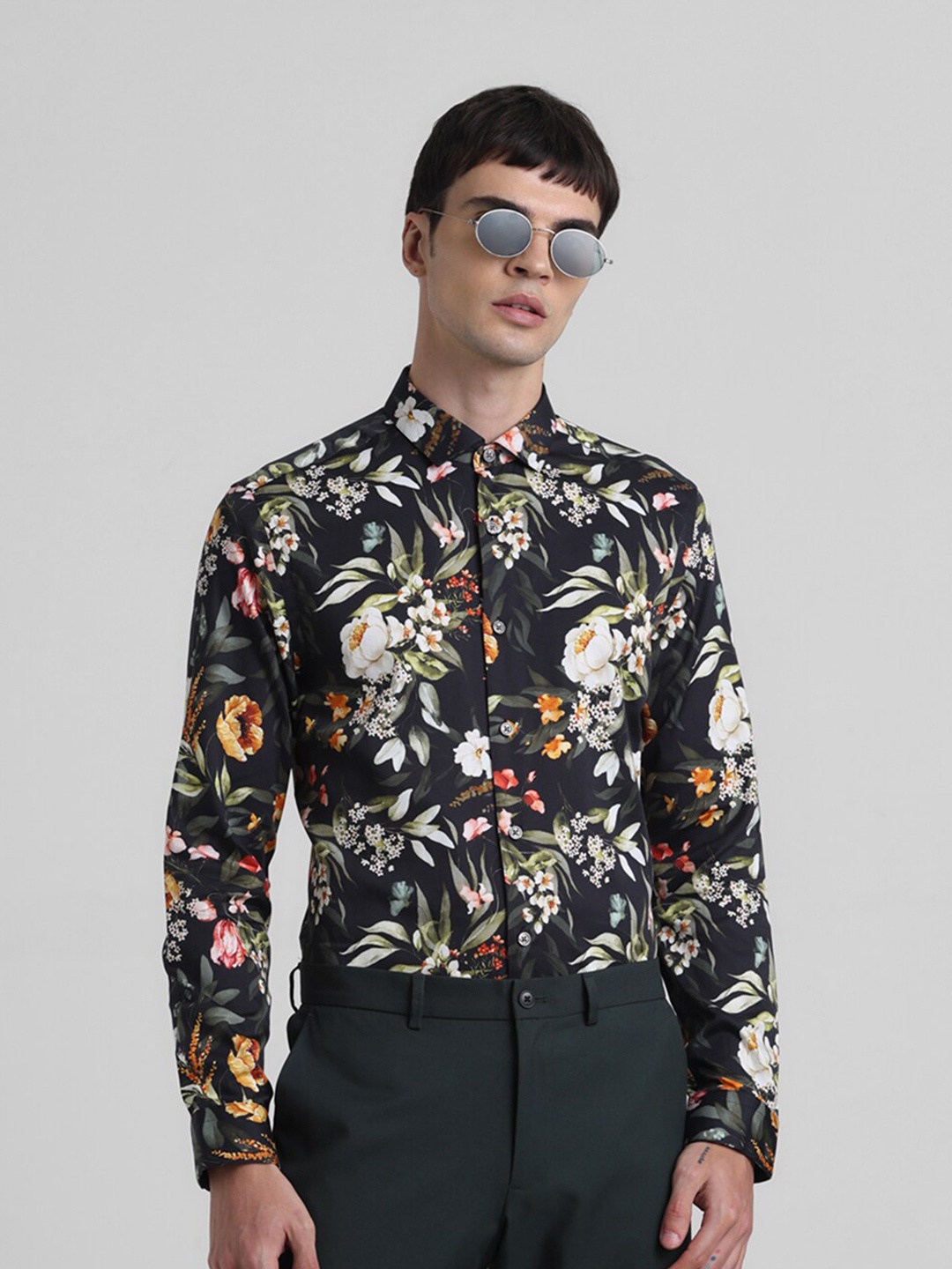 

Jack & Jones Slim Fit Floral Printed Cotton Casual Shirt, Black