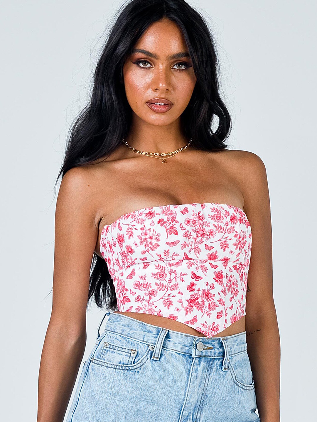 

LULU & SKY Floral Print Tube Crop Top, Pink