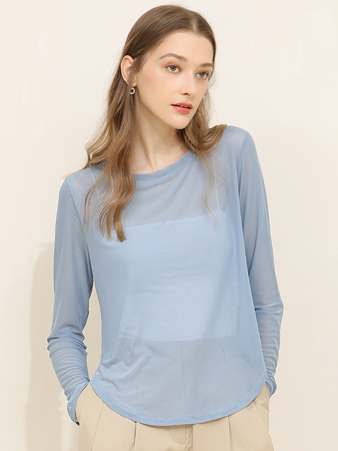 

LULU & SKY Long Sleeves Styled Back Slit Top, Blue