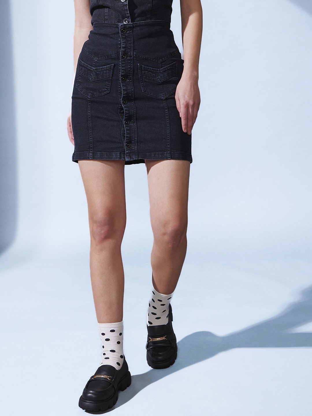 

STREET 9 Straight Denim Mini Skirt, Black