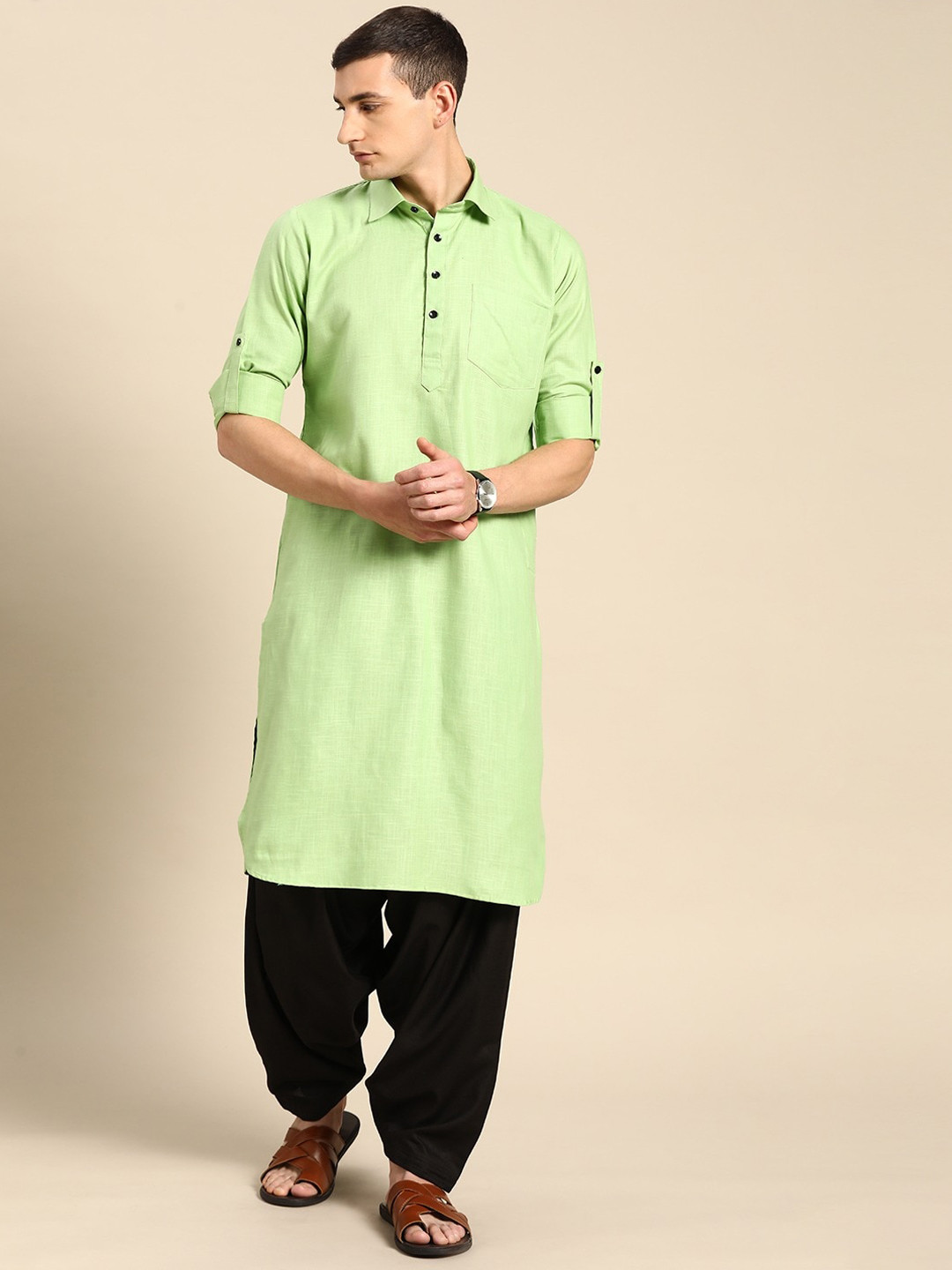 

RAJUBHAI HARGOVINDAS Men Regular Pure Cotton Kurta with Salwar, Green