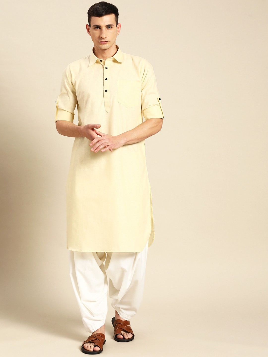 

RAJUBHAI HARGOVINDAS Men Regular Pure Cotton Kurta with Salwar, Off white