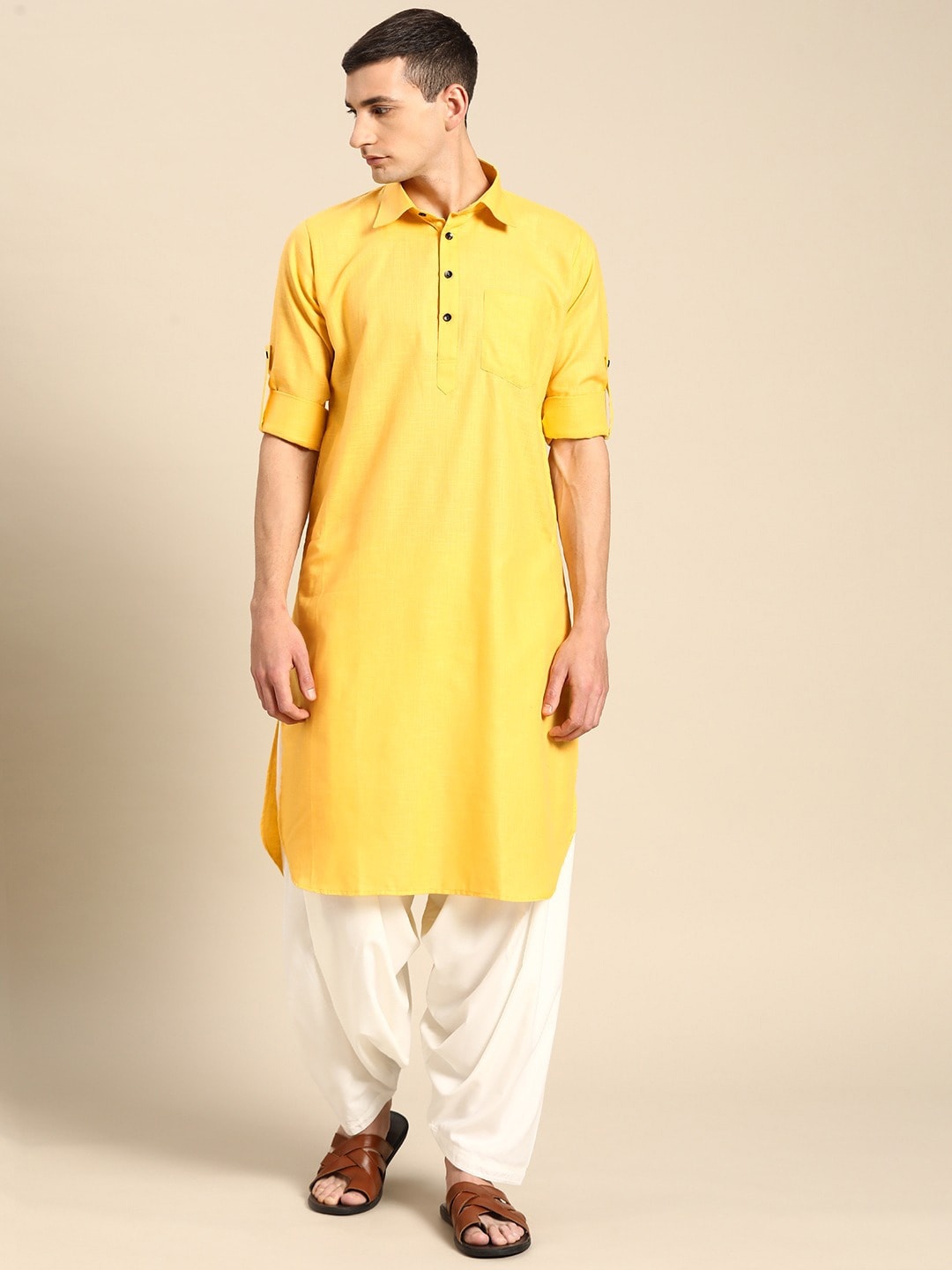 

RAJUBHAI HARGOVINDAS Men Regular Pure Cotton Kurta with Salwar, Yellow