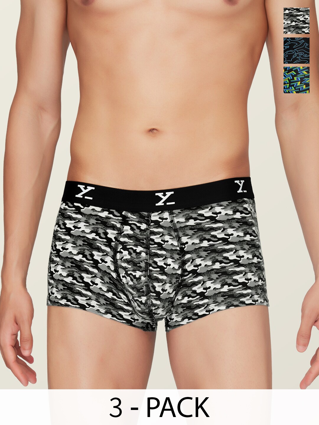 

XYXX Pack Of 3 Printed 4Way Stretchable Trunks XYTRNK3PCKN362, Grey