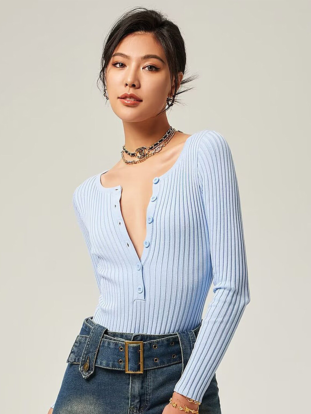 

LULU & SKY Vertical Stripes Round Neck Top, Blue