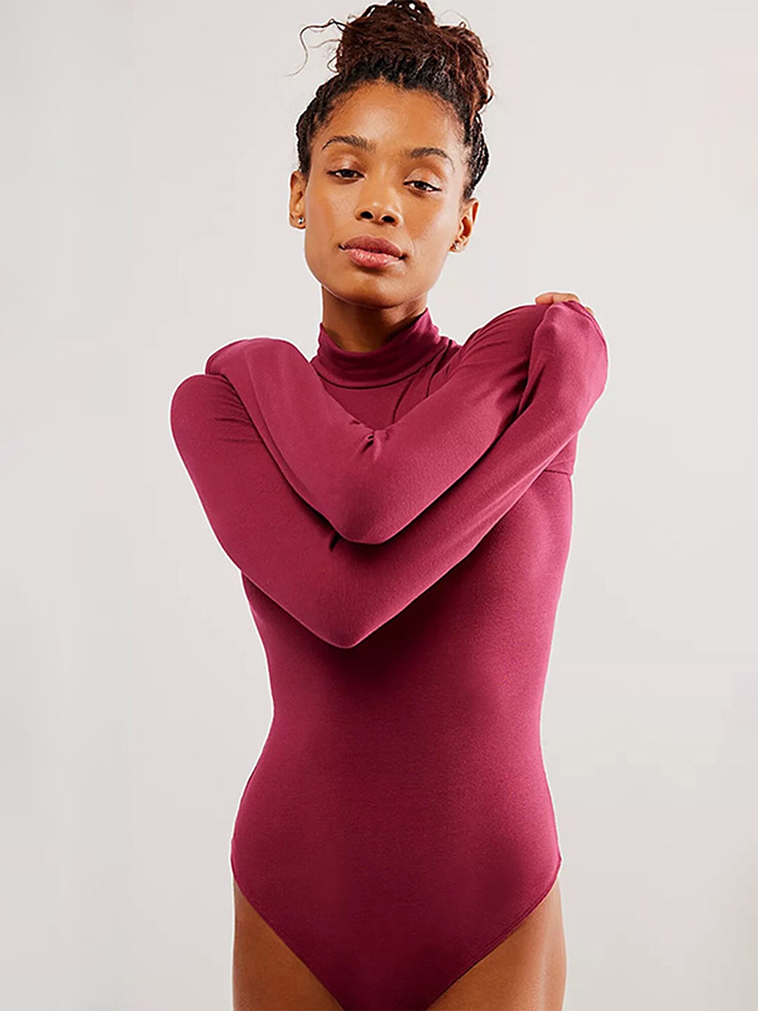 

LULU & SKY High Neck Fitted Top, Burgundy