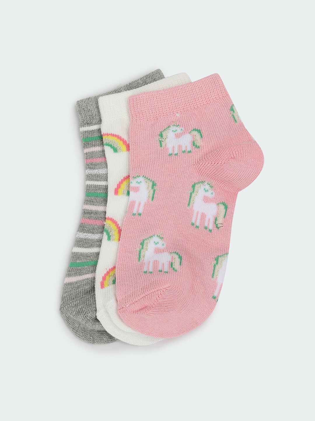 

max Girls Pack Of 3 Pattered Ankle Length Socks, Grey