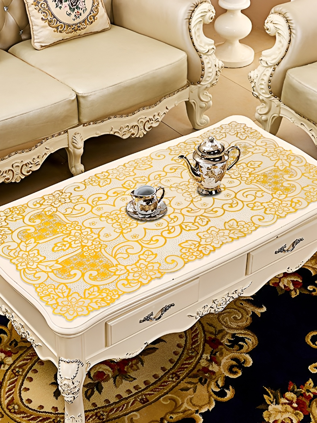 

Dakshya Industries Floral Table Runners-Large, Gold