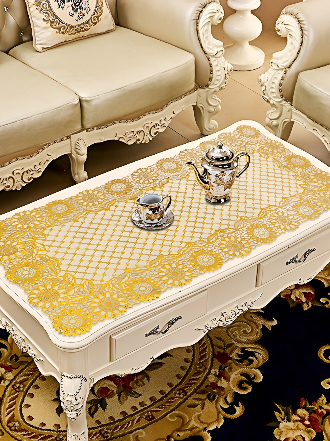 

Dakshya Industries Floral Table Runner, Gold