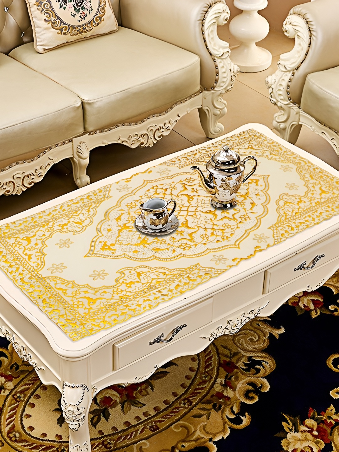 

Dakshya Industries Floral Table Runners-Large, Gold