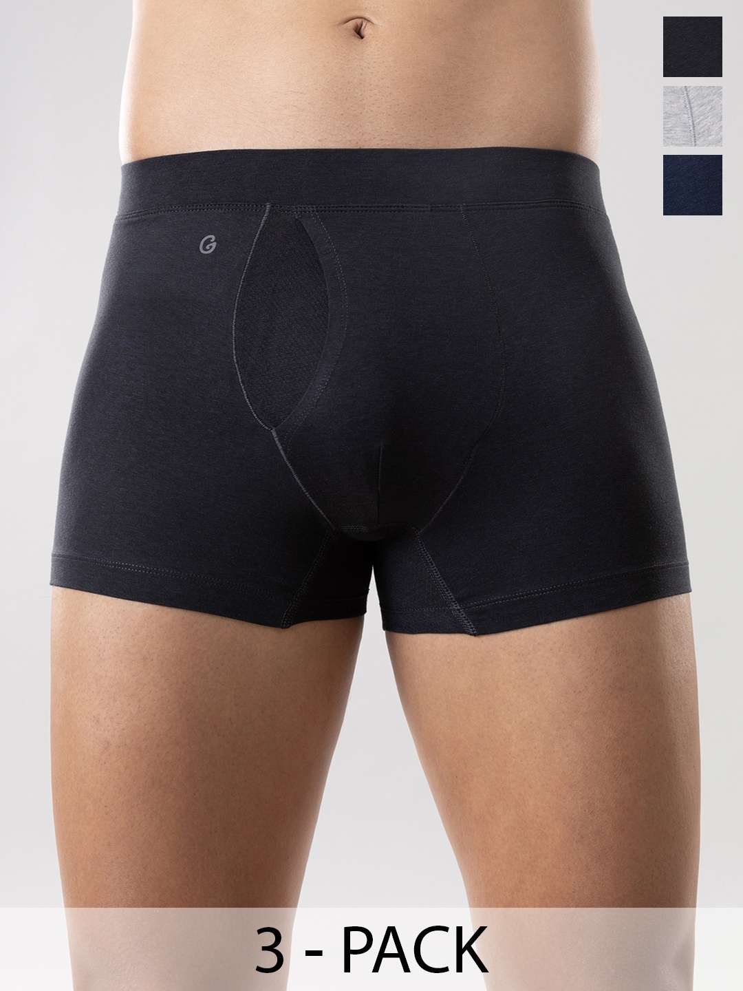 

Gloot Pack of 3 Breathable Cool Mesh Zones & Anti Odor Trunks, Grey melange