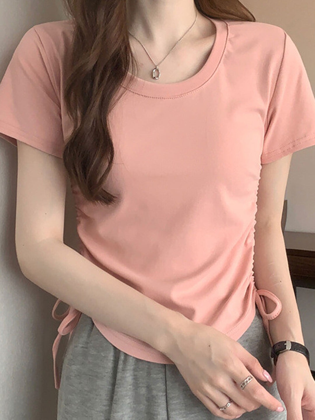 

LULU & SKY Round Neck Regular Top, Pink