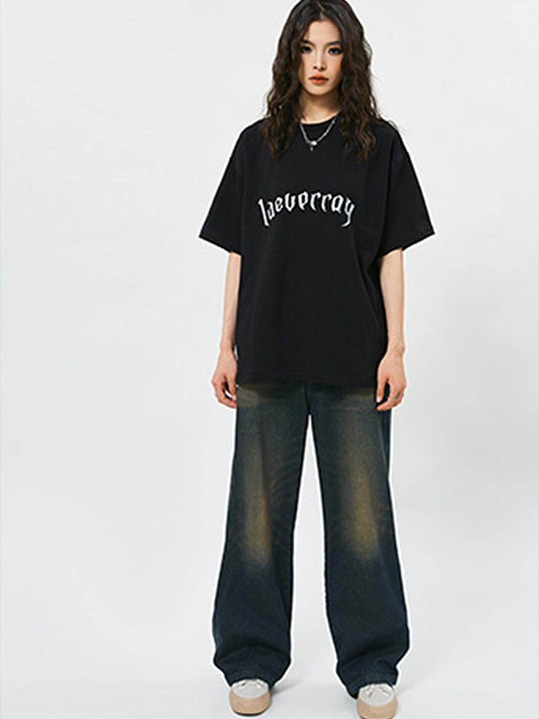 

LULU & SKY Typography Printed Cotton T-shirt, Black
