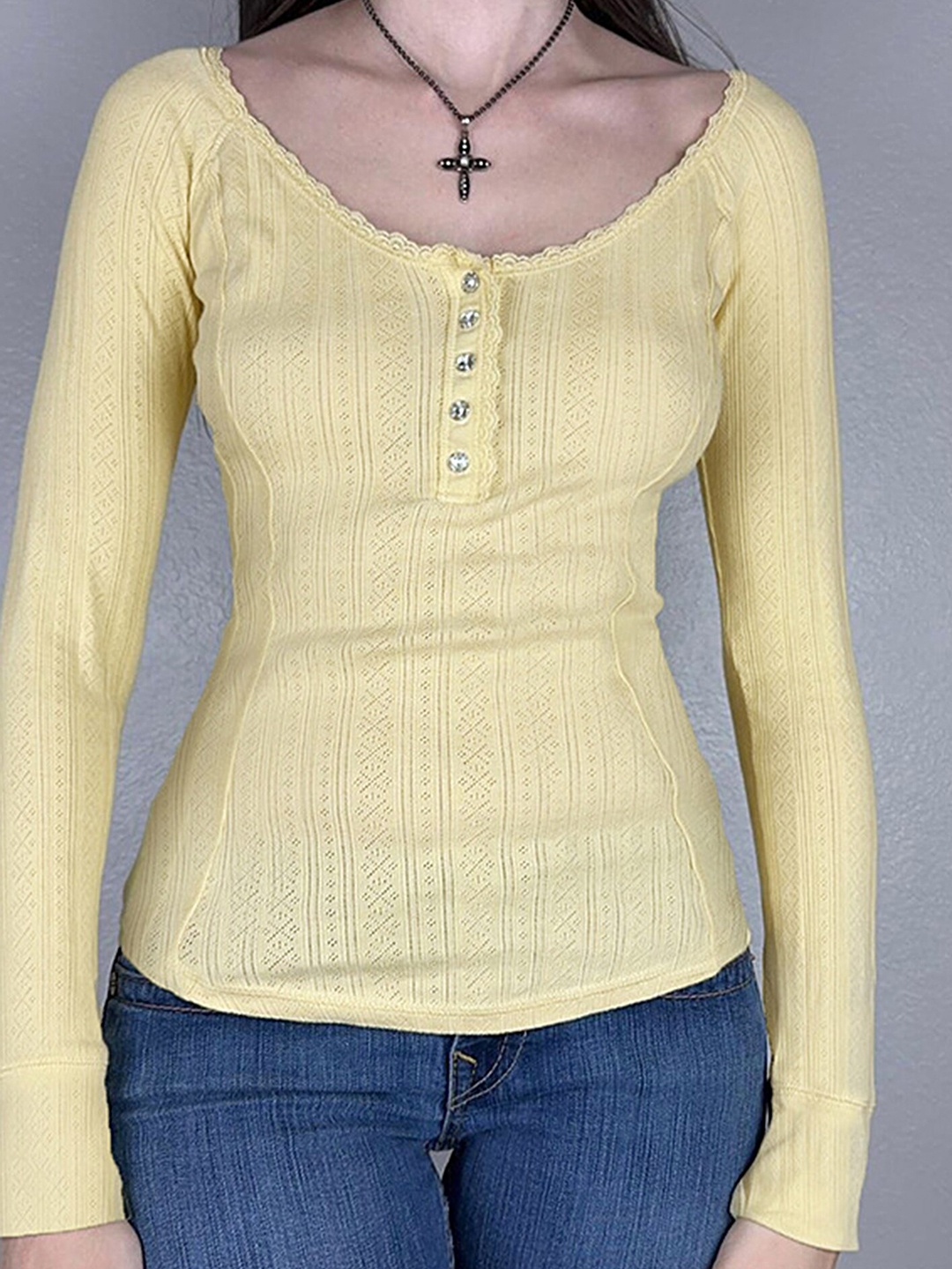 

LULU & SKY Round Neck Cotton Top, Yellow