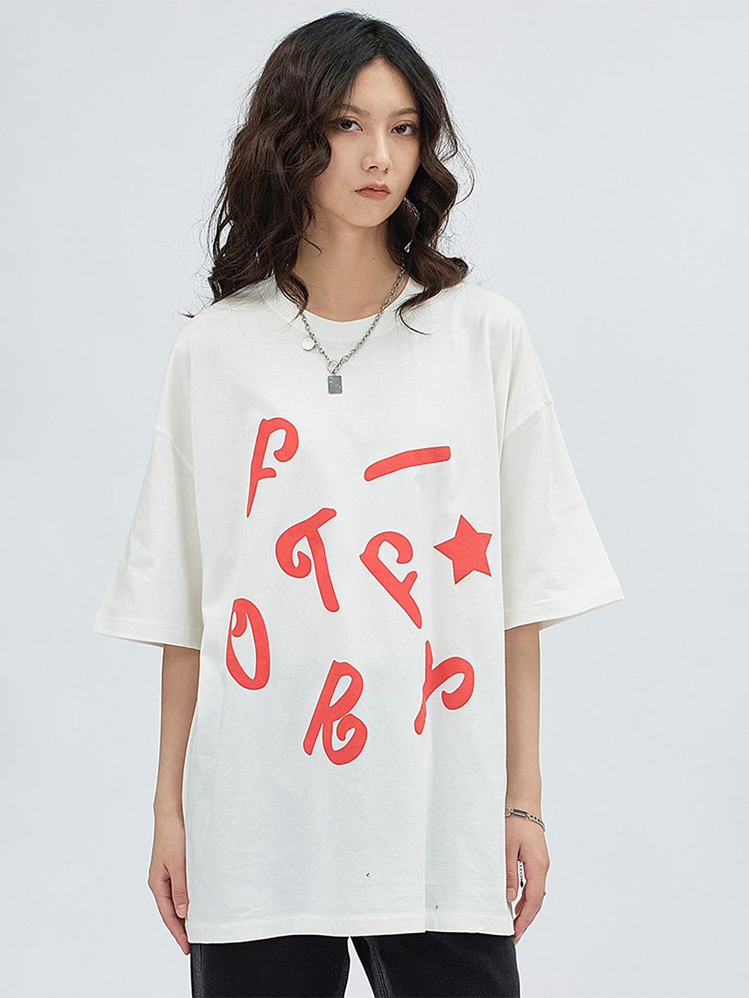 

LULU & SKY Typography Printed Pure Cotton Boxy T-Shirt, White