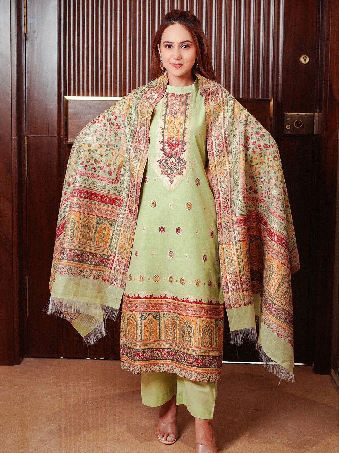 

KIDAR Embroidered Cotton Silk Unstitched Dress Material, Sea green