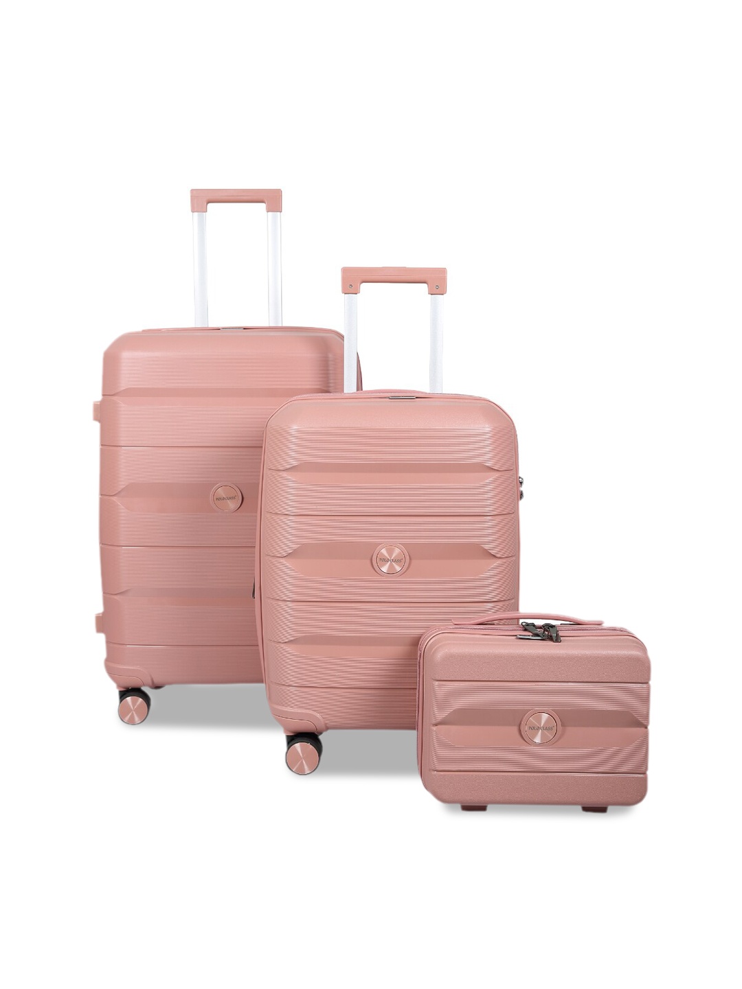 

Polo Class Set of 2 Textured Hard-sided Large & Small Trolley Suitcase with Vanity, Pink