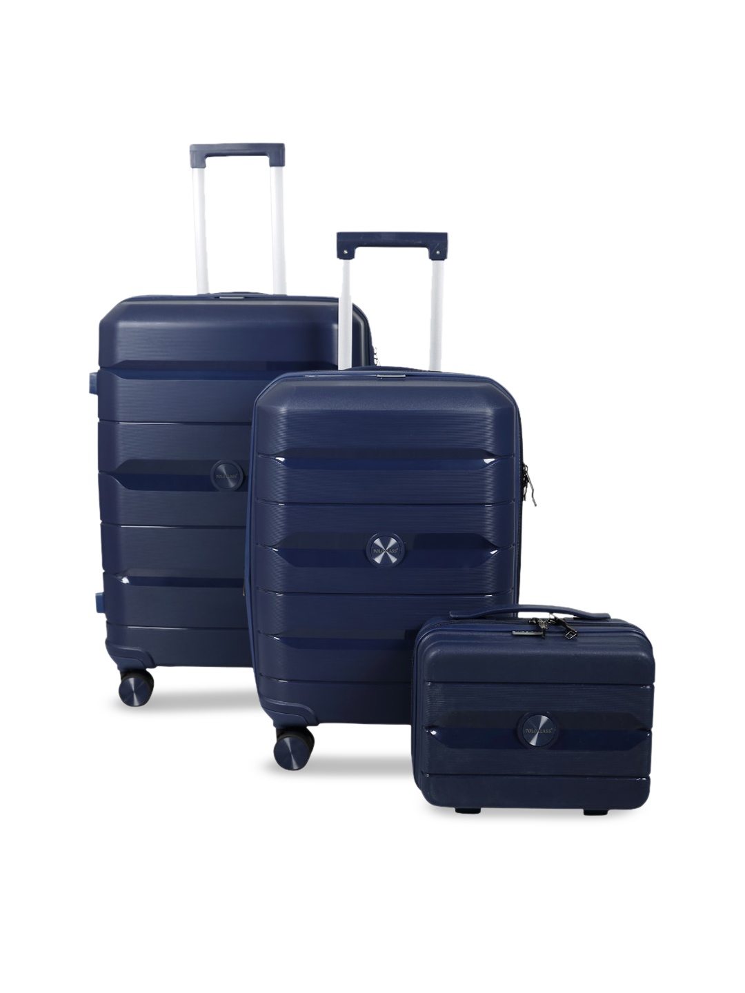 

Polo Class Set Of 3 Textured Hard-sided Large & Medium Trolley Suitcase with Vanity, Blue