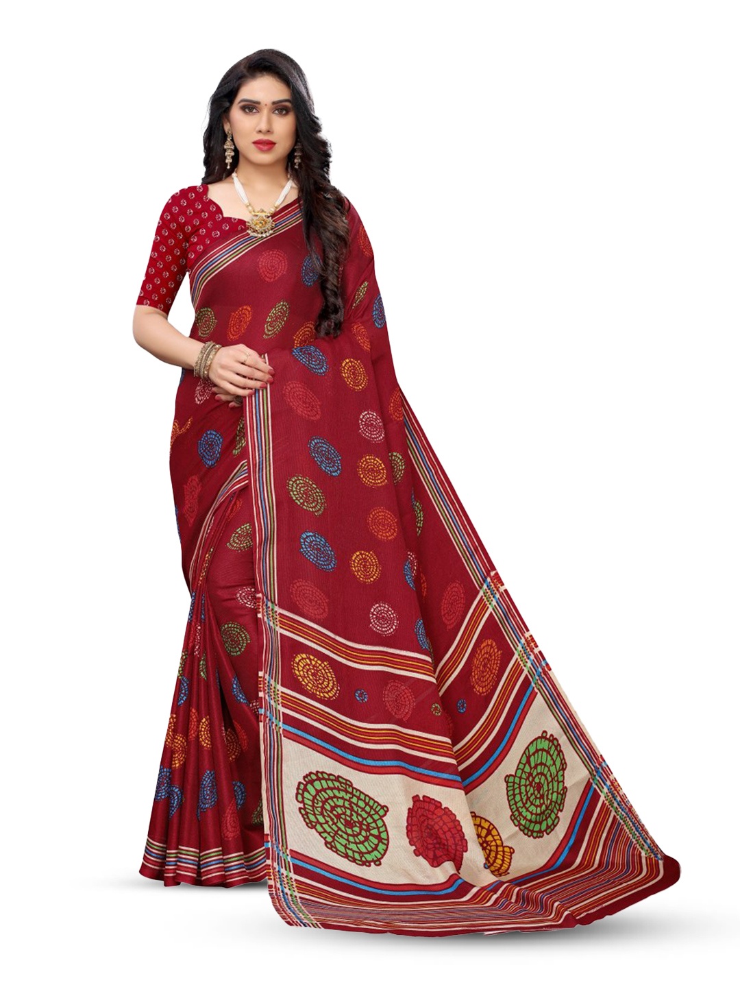 

KALINI Geometric Printed Kanjeevaram Saree, Red